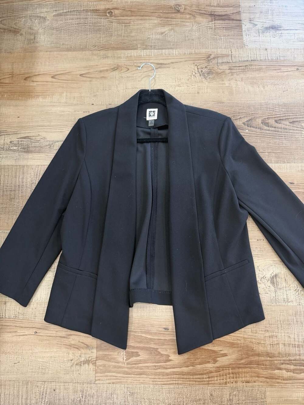 Anne Klein Black Open Front Shawl Collar Blazer Jacket